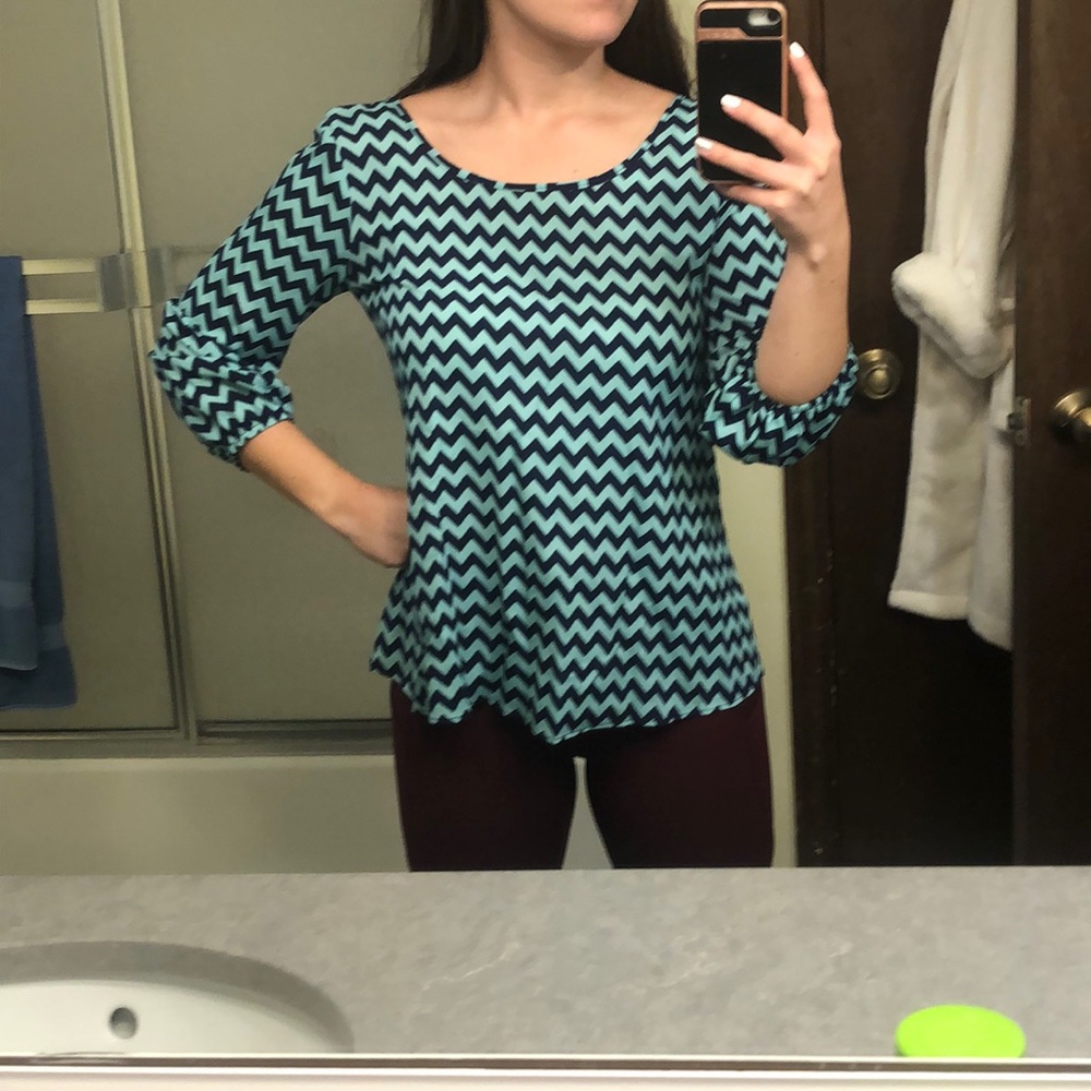 Navy & teal long sleeve with bow